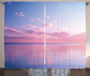 

Sky Window Curtains Ocean Theme Clouds Over The Calm Sea at Twilight Digital Print Living Room Bedroom Decor Curtain Window Pink