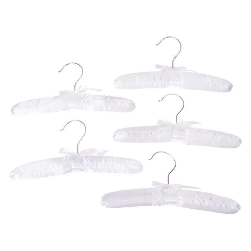 

5Pcs Luxury Satin-Padded Children's Clothes Kids' Cloth Hook Hanger Wardrobe Organiser--White