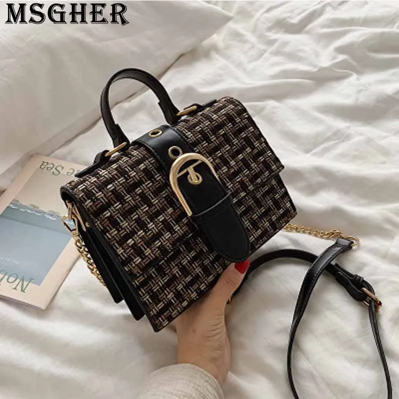 

MSGHER Plaid Knitting Flap Women Bag Patchwork Concise Summer French Style Fashion Shoulder Crossbody Messager Lady Bag WB2791
