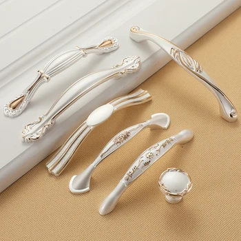 YUTOKO Zinc Aolly White Cabinet Handles Kitchen Cupboard Door Pulls Drawer Knobs European Fashion Furniture Handle Hardware