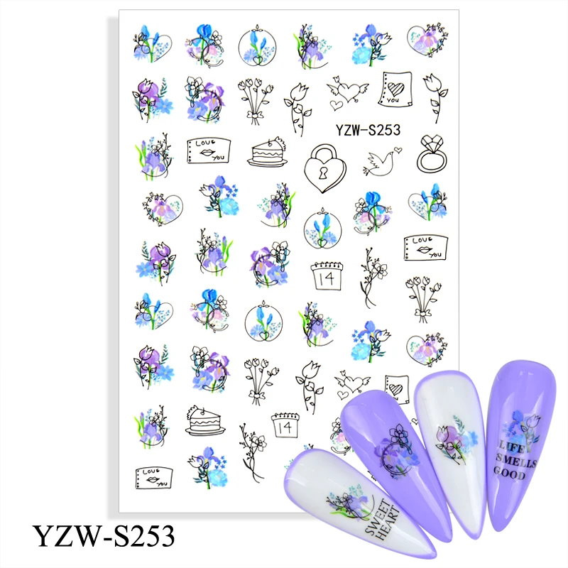 

3D Stickers for Nails Self-Adhesive Stickers Sliders Love Lock Flowers Line Design Nail Art Decorations Nail Foil Accessories