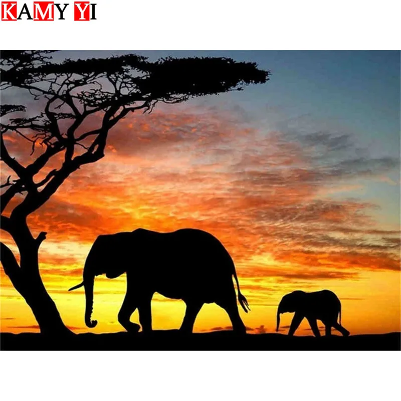 5D Диамант Malerei Afrikanische Elefanten DIY Диамант Stickerei Tiere Voll Bohren Runde Home Dekoration