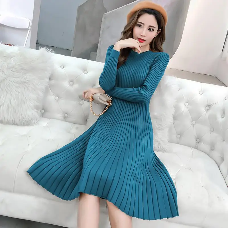 Осень 2019 женский длинный свитер Женский Одноцветный Свободный вязаный пуловер