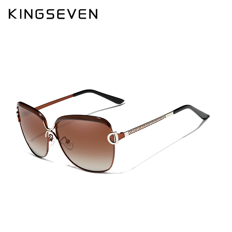 KINGSEVEN, женские очки, роскошные брендовые солнцезащитные очки, градиентные поляризационные линзы, круглые солнцезащитные очки с бабочкой Oculos Feminino - Цвет линз: Gradient Brown