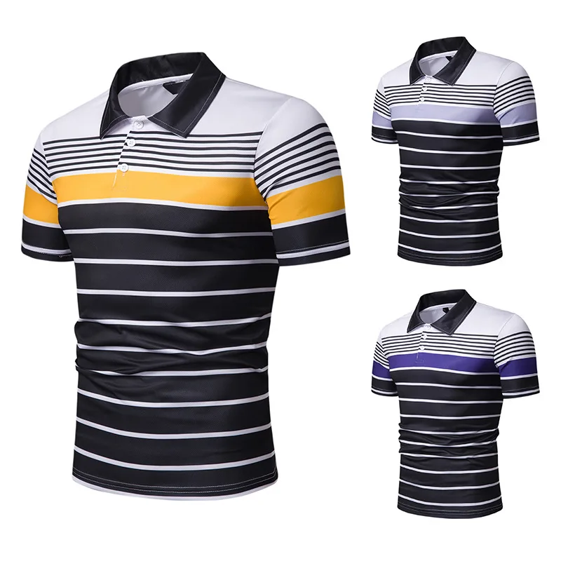 

2019 New Style Summer MEN'S Short Sleeve Polo Shirts Men's Contrast Color Stripes Slim Fit Fold-down Collar Leisure T-shirt PL3