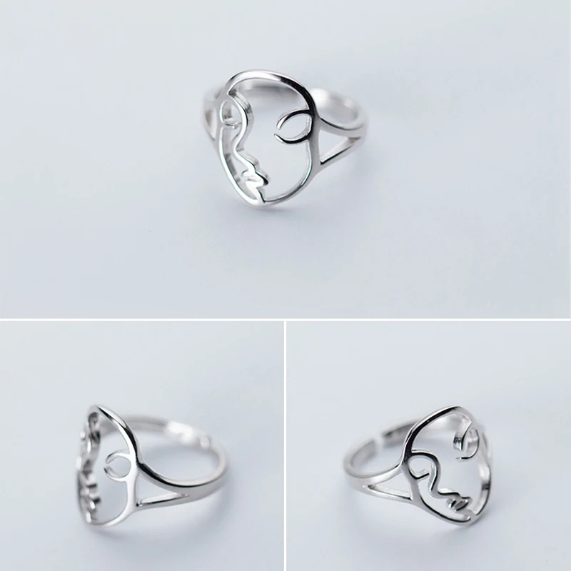 Серебряное Открытое кольцо с открытым лицом, простые металлические уникальные Регулируемые Кольца для женщин, вечерние ювелирные изделия, Прямая поставка