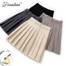 Foamlina Высокая талия женские плиссированные юбки осень зима трикотажная юбка винтажный Стиль Уличная вечерние короткие женские юбки