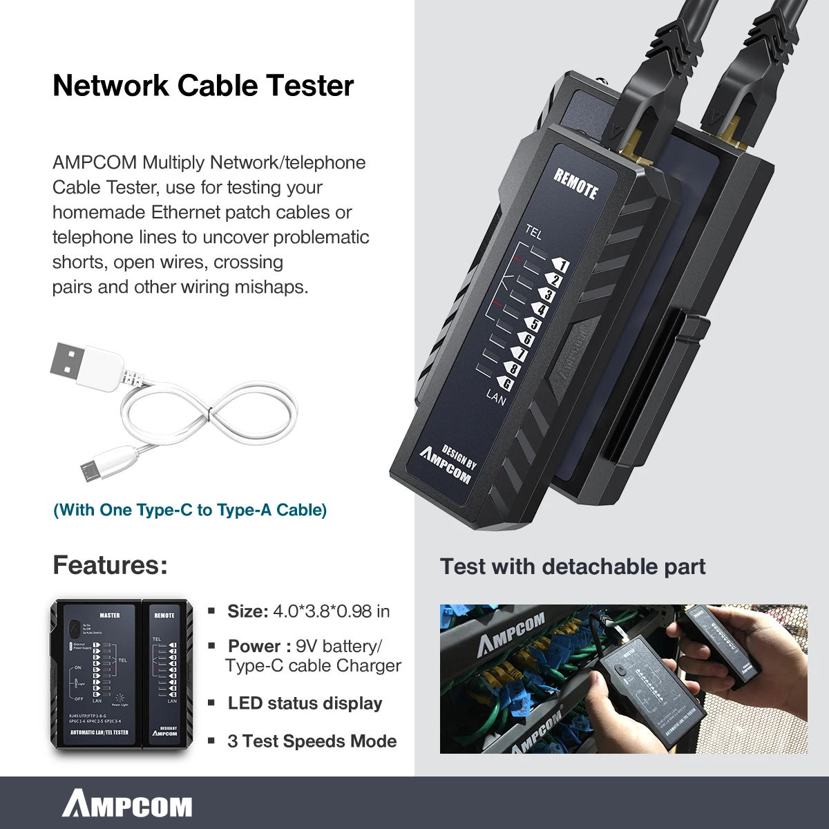 AMPCOM 14 in 1 Professional Network Tool Kit, Ethernet cable Tester Rj45 Rj11 Cat6 Connectors Cable Crimper, Stripper  Pliers 4