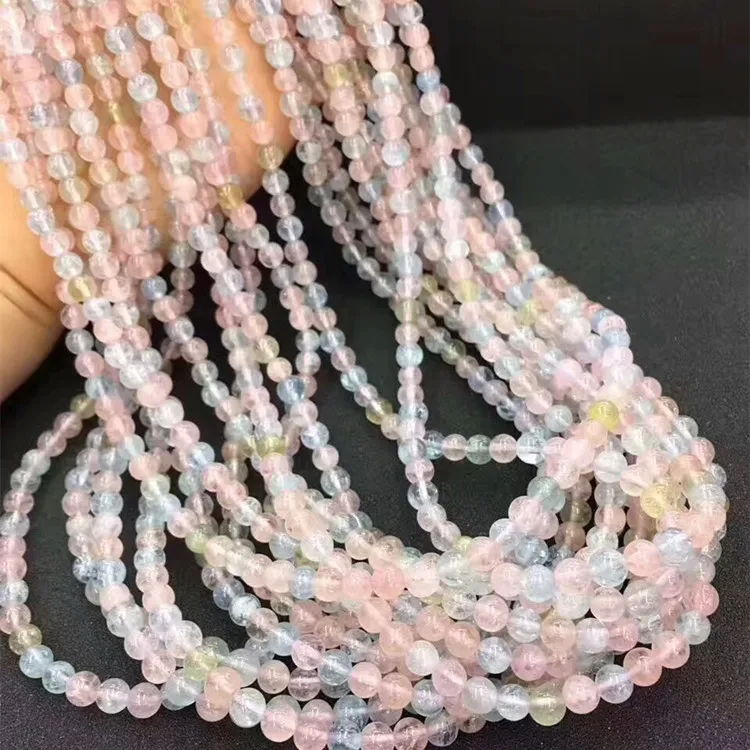 

Morganite Bracelets Multi-turn Multicolored Crystal Accessories 7A Brazil Natural Ice-like Morganite Buddhist Prayer Bead Bracel