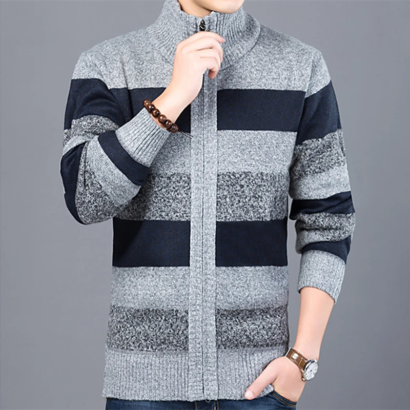 Толстый модный брендовый мужской свитер, кардиган, облегающие вязаные Джемперы, теплая Осенняя повседневная одежда для мужчин J764