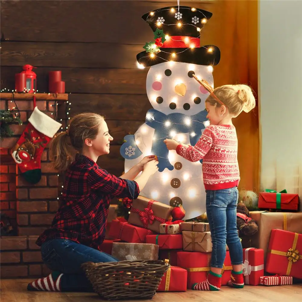 

Children DIY Felt Christmas Tree Snowman Decoration with 5M 50LED String Light New Year Toys Christmas Gifts for Kids