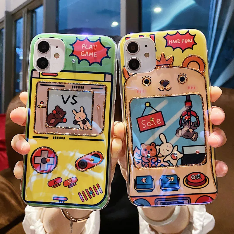 Cartoon Blu-ray Gold Foil Clip doll machine Bear Soft Phone Case For iphone 7 8 Plus X XS XR Max 11 pro max back cover | Мобильные
