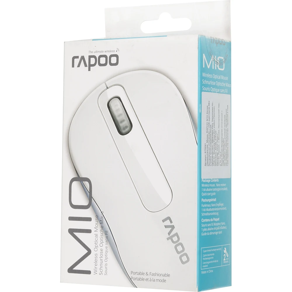 Мышь Rapoo M10 белый оптическая(1000dpi) беспроводная USB(2but