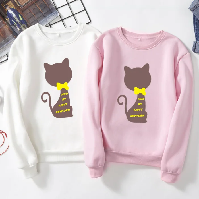 

Women men Spring autumn long sleeve clothing bottom shirts Lover Couple shirt animal pet cat T-shirt