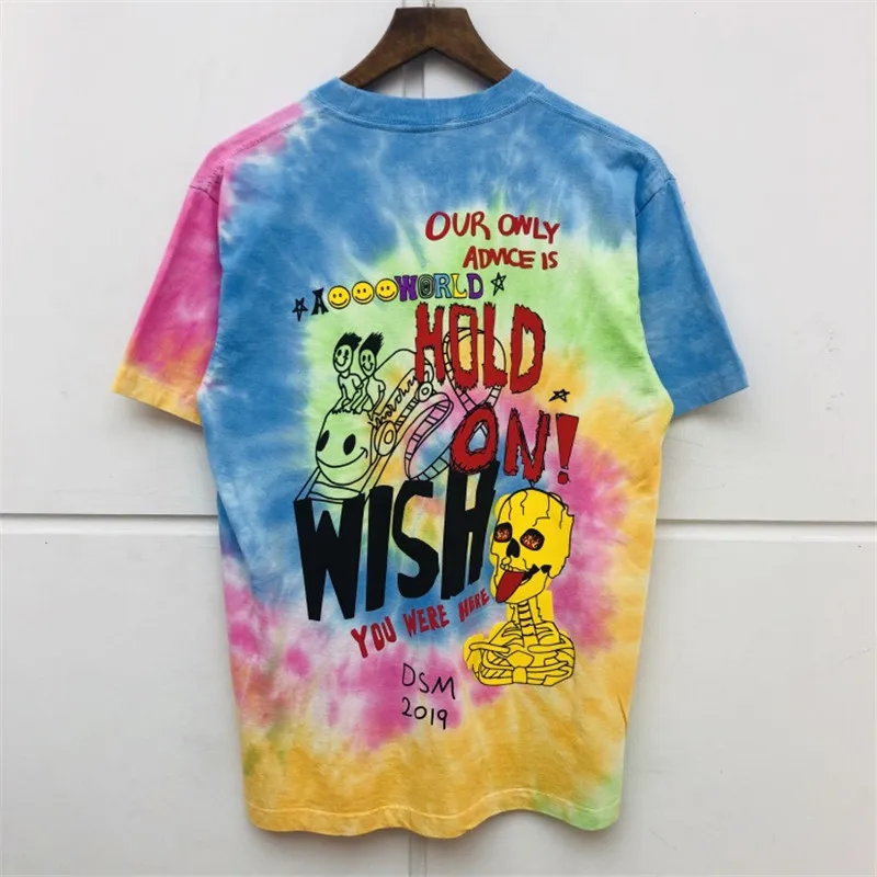 Трэвиса Скотта Tie Dye Tee Astroworld футболка для мужчин и женщин модная повседневная