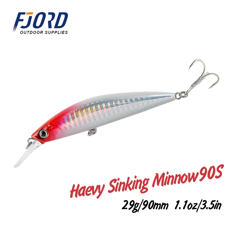 

FJORD 90mm 29g Heavy Sinking Minnow Dive 0-2.3m Hard Bait Professional Seawater Jerkbait With High Quality Hooks Fishing Lure