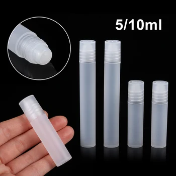 

New Coming 5/10ml Transparent Frosted Glass Roller Rollerball Essential Oil Bottles Mist Container Travel Refillable Bottle Tool