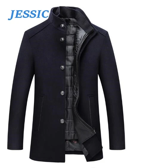 

JESSIC Wool Coat Men Thick Overcoats Topcoat Mens Single Breasted Coats And Jackets With Adjustable Vest 4 Colours M-3XL