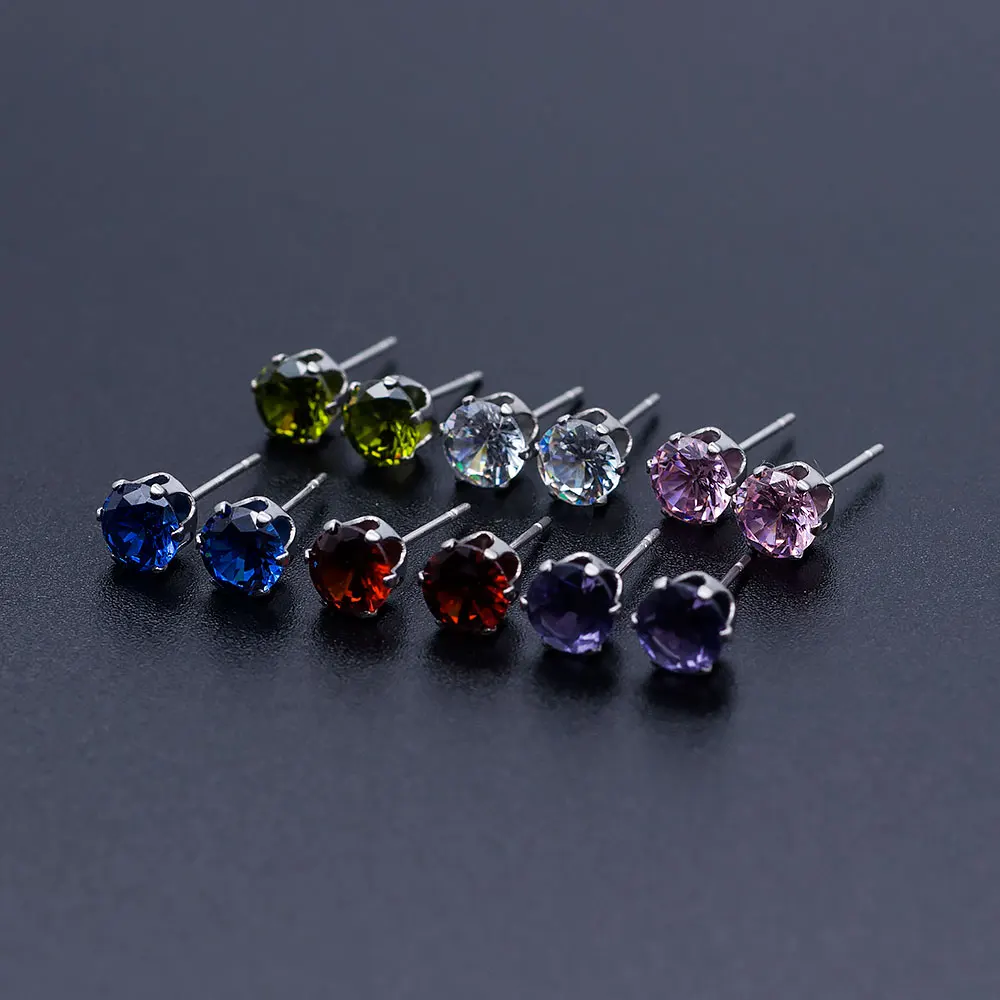 12 пар/компл. 6 мм CZ серьги-гвоздики с кристаллами 6 цветов 6 когти круглые CZ серьги для Для женщин Для мужчин для мальчиков и девочек