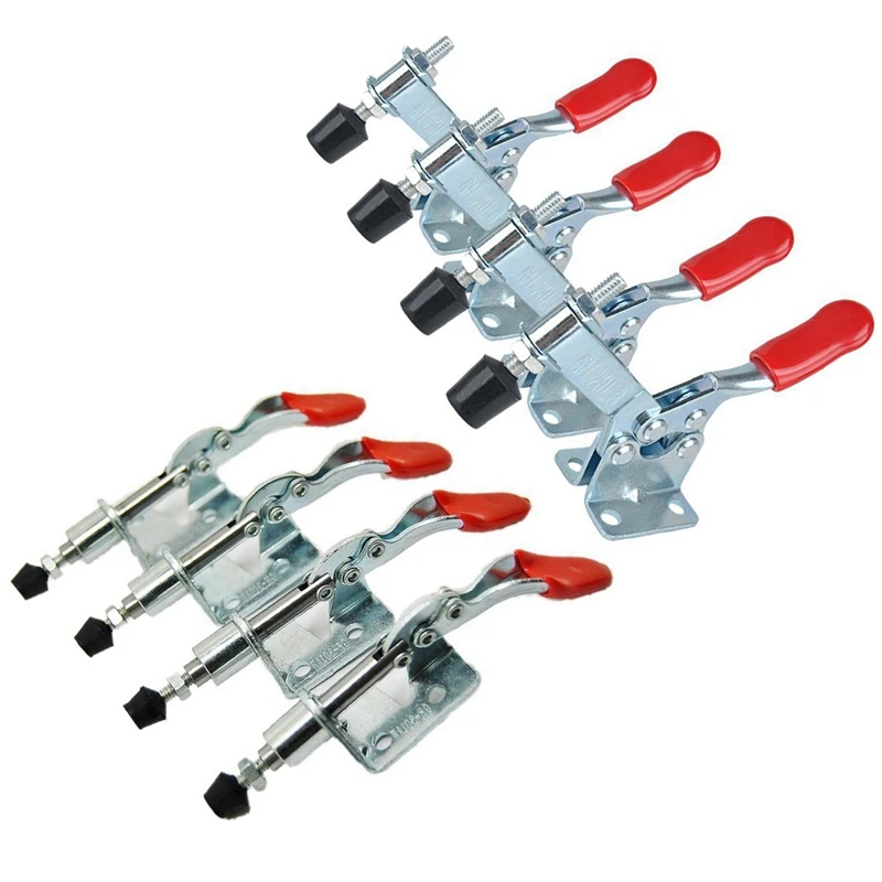 

8 Pcs Hand Tool Toggle Clamp: 4 Pcs 201B Antislip Red Horizontal Clamp 201-B Quick Release Tool & 4 Pcs 301AM 99Lbs Stroke Push