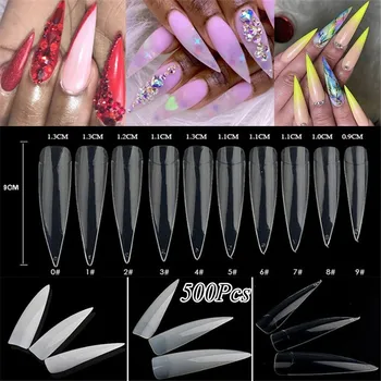

500Pcs/Set Half Nail Tips White Natural Transparant False Nails Kit Long Stiletto Pointy Fake Nails for Nail Art Manicure Salon
