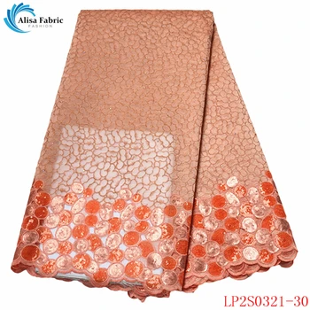

Alisa orange french sequin lace fabric 2020 high quality embroidery with stones african laces nigerian mesh fabrics for sewing