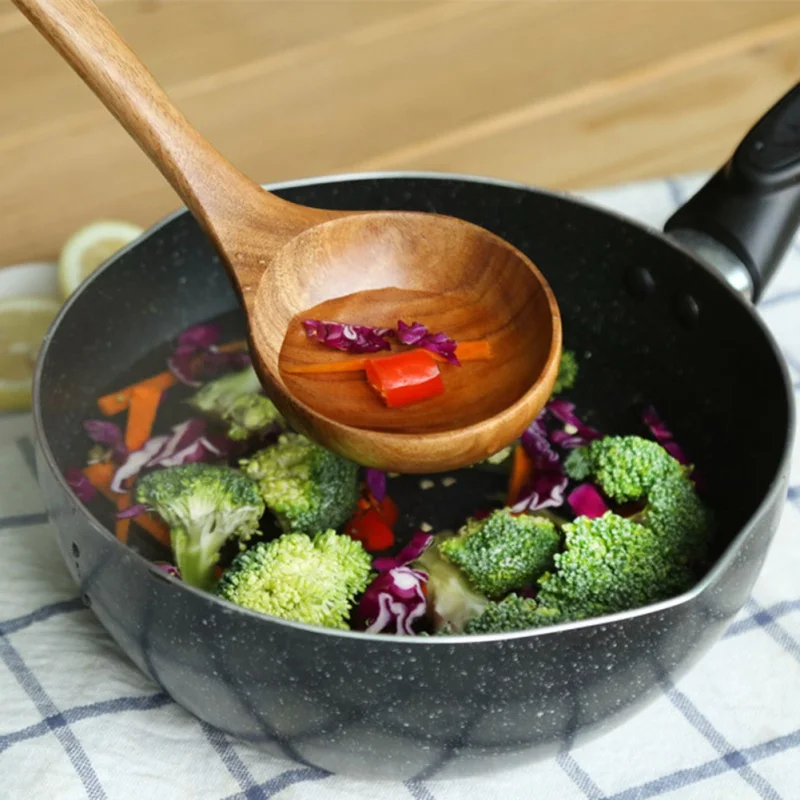 1Pcs Natural Wood Tableware Spoon Ladle Turner Long Rice Colander Soup Skimmer Cooking Spoons Scoop Kitchen Tool Set