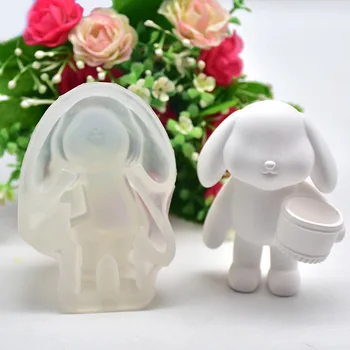 

3D Rabbit Silicone Cake Mold Cute Bunny holding a bucket Creative Flower Pot Making Tools Handmade DIY Craft Chocolate Soap Cake