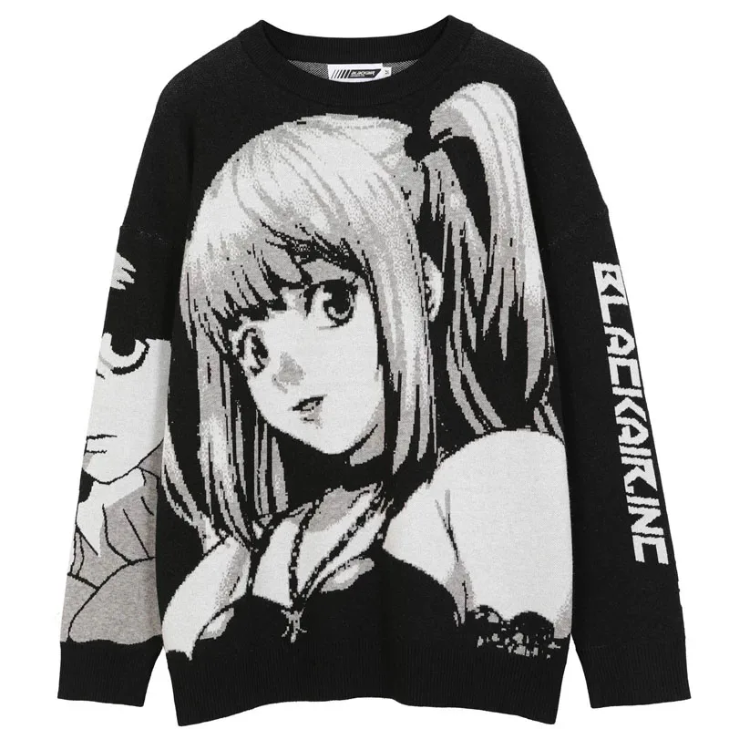 Mens Hip Hop Streetwear Harajuku Sweater Anime Girl Knitted Unisex Casual Vintage  Japanese Oversize Couple Pullovers Sweater