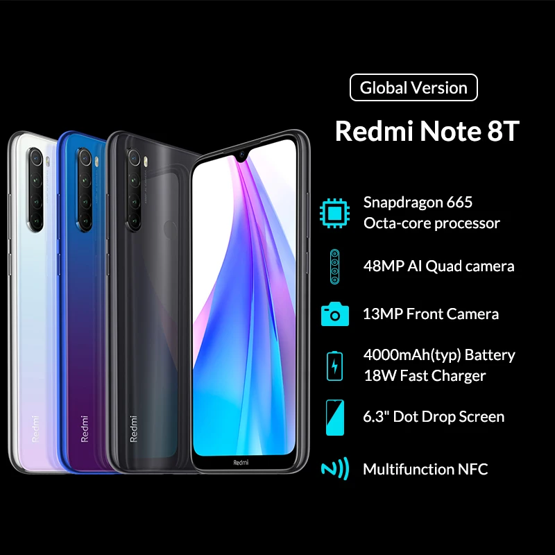 Смартфон Xiaomi Redmi Note 8 T Note 8 T, 4 ГБ, 64 ГБ, NFC Snapdragon 665, 48мп, четырехъядерный, 4000 мА/ч, 18 Вт, быстрая зарядка