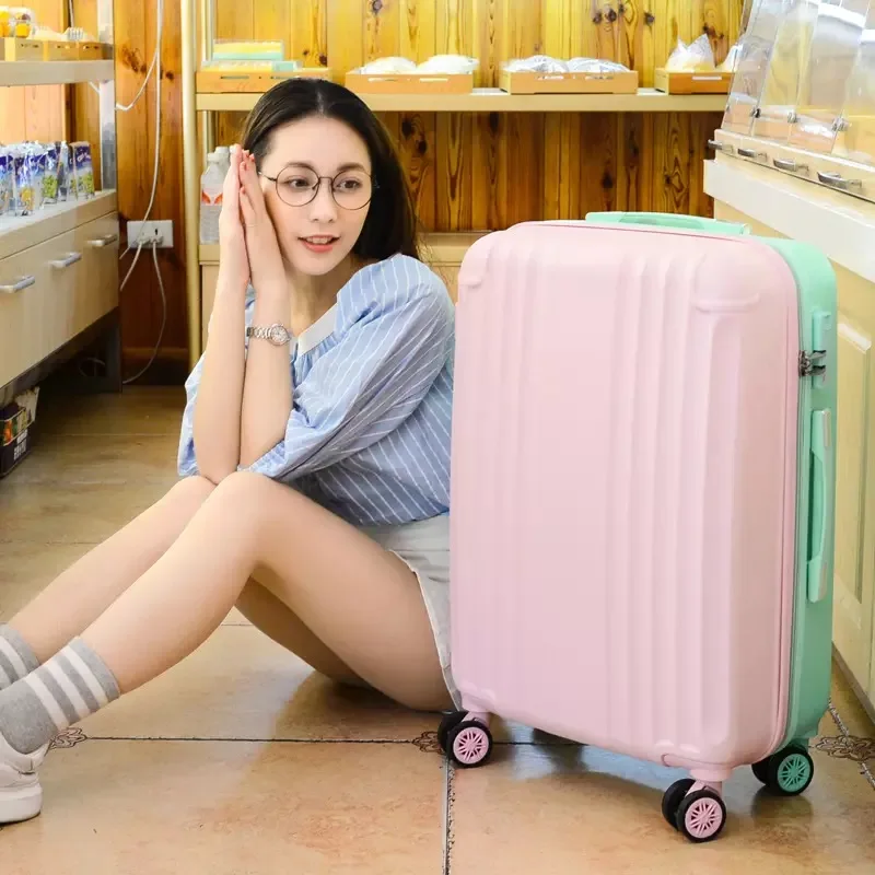 pink green 2" 26 дюймов ABS+ комплект чехлов для ПК путешествия женщин чемодан на колесах носить на каюте прокатки багаж с косметичкой студенческий багаж - Цвет: pink green