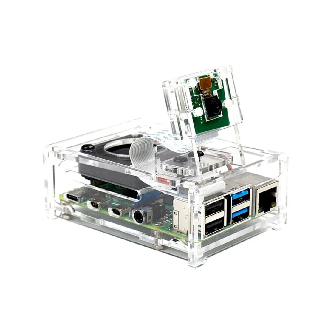 

Acrylic Development Board Shell with Cooling Fan and Camera Holder Compatible 3.5-inch Screen and Camera for Raspberry Pi 4B