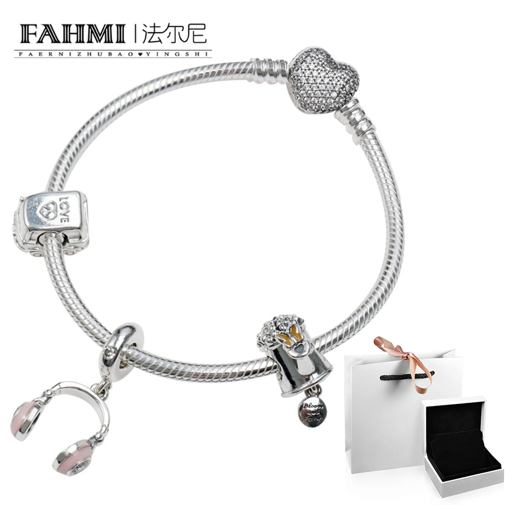 

FAHMI 100% 925 Sterling Silver 1:1 Spring Warm Heart Buds Flower Bouquets DIY Bead Bracelets Set D72702 Fashion Jewellery