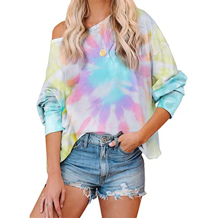 Tie Dye Print Woman T-shirts Long Sleeve Plus Size T Shirt O-neck Gradient Color Tee Shirt Trendy Sexy Women Streetwear