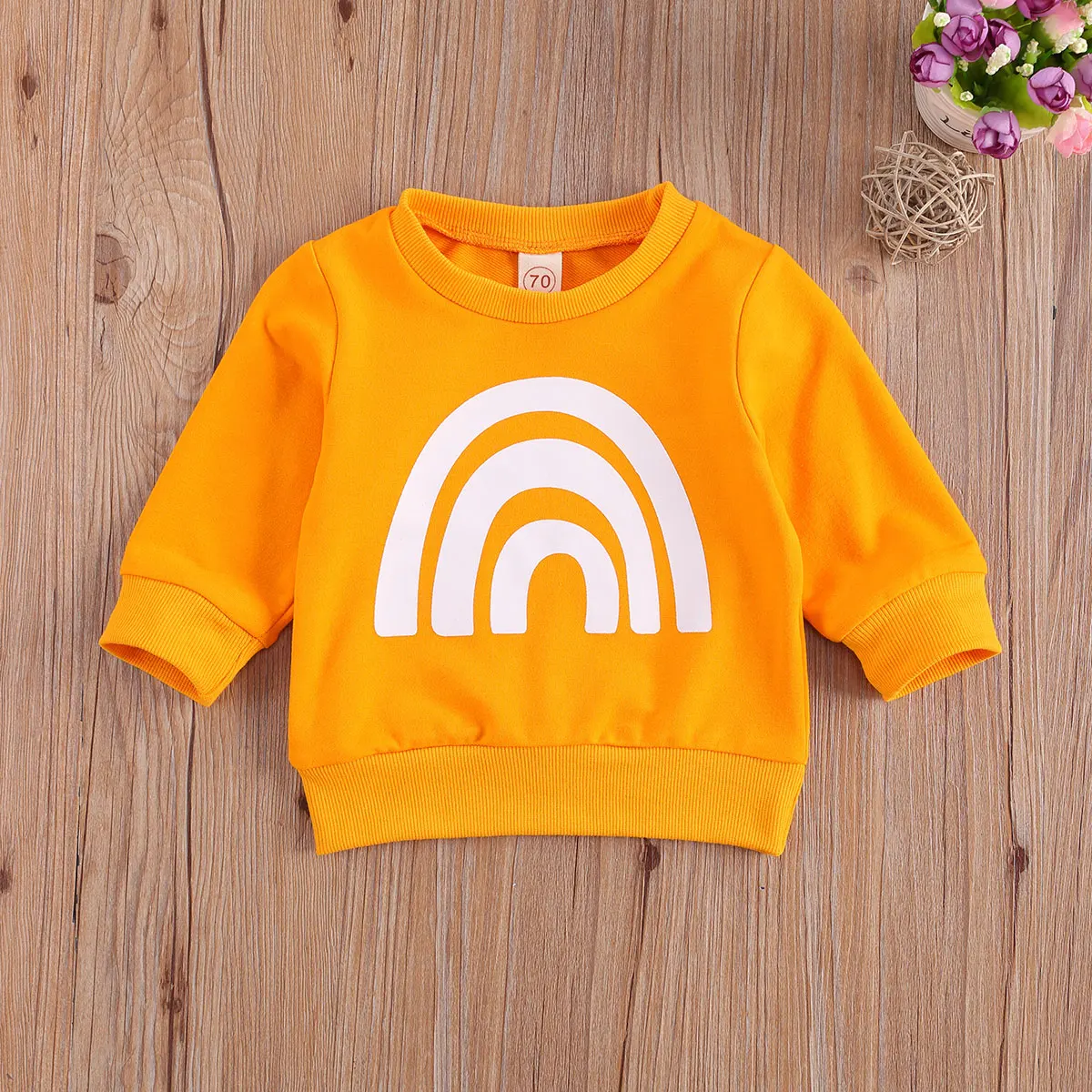 Baby-Sweatshirts, langärmeliges, lockeres Hemd mit Regenbogen-Aufdruck