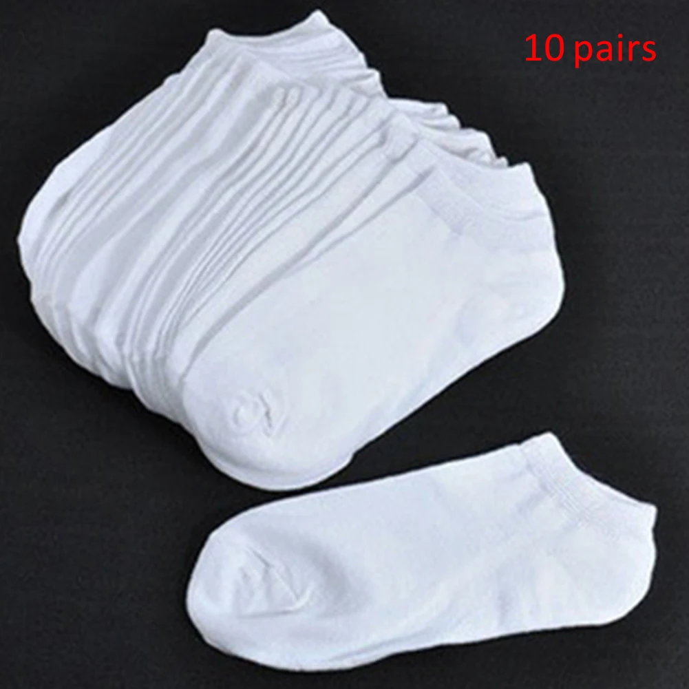 Высокое качество, 10 пар, модные женские хлопковые носки с низким вырезом, короткие носки-лодочки, черные, белые, летние, осенние носки-башмачки - Цвет: Белый