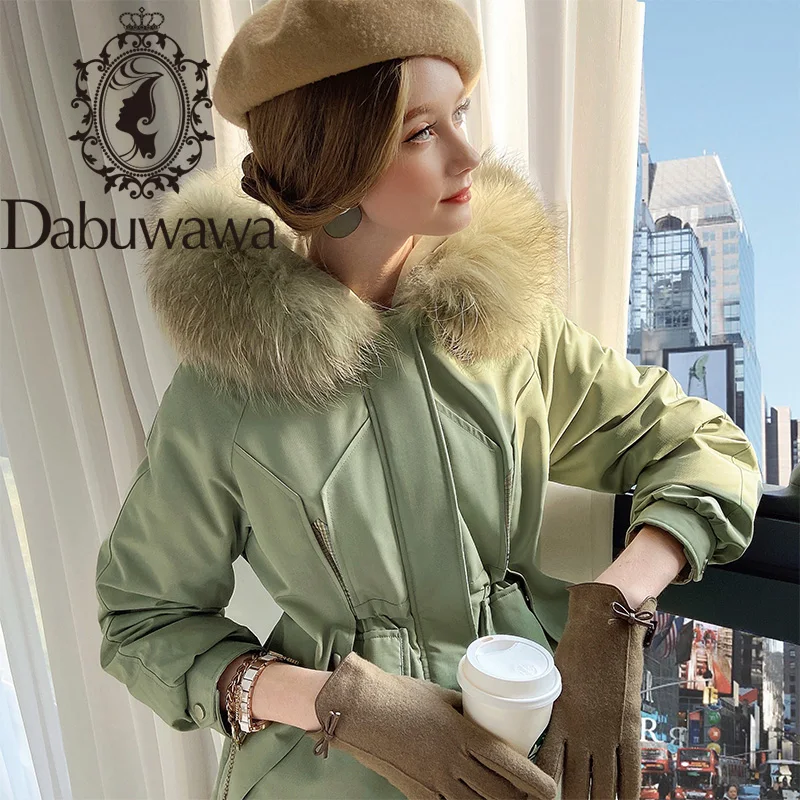 

Dabuwawa Warm Elegant Fur Collar Women White Duck Down Coat Jacket Casual Pocket Parka Female Winter Windproof Jacket DT1DPK011