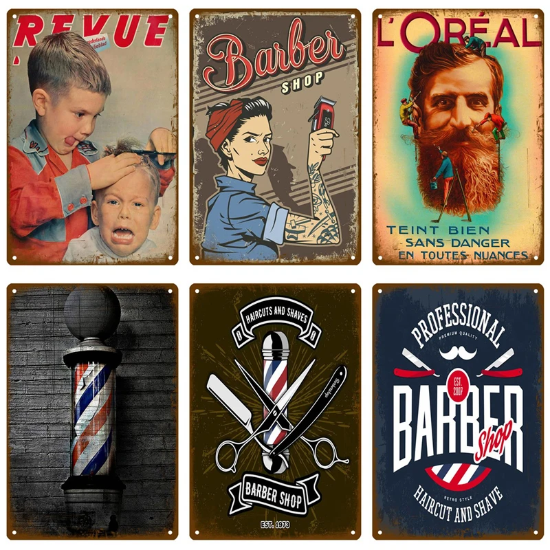 Metal wall signs,metal signs,metal wall art Barber Shop Tin Sign Poster Vintage Wall Posters Metal Sign Decorative Wall Plate Kitchen Plaque Metal Vintage Decor Accessories