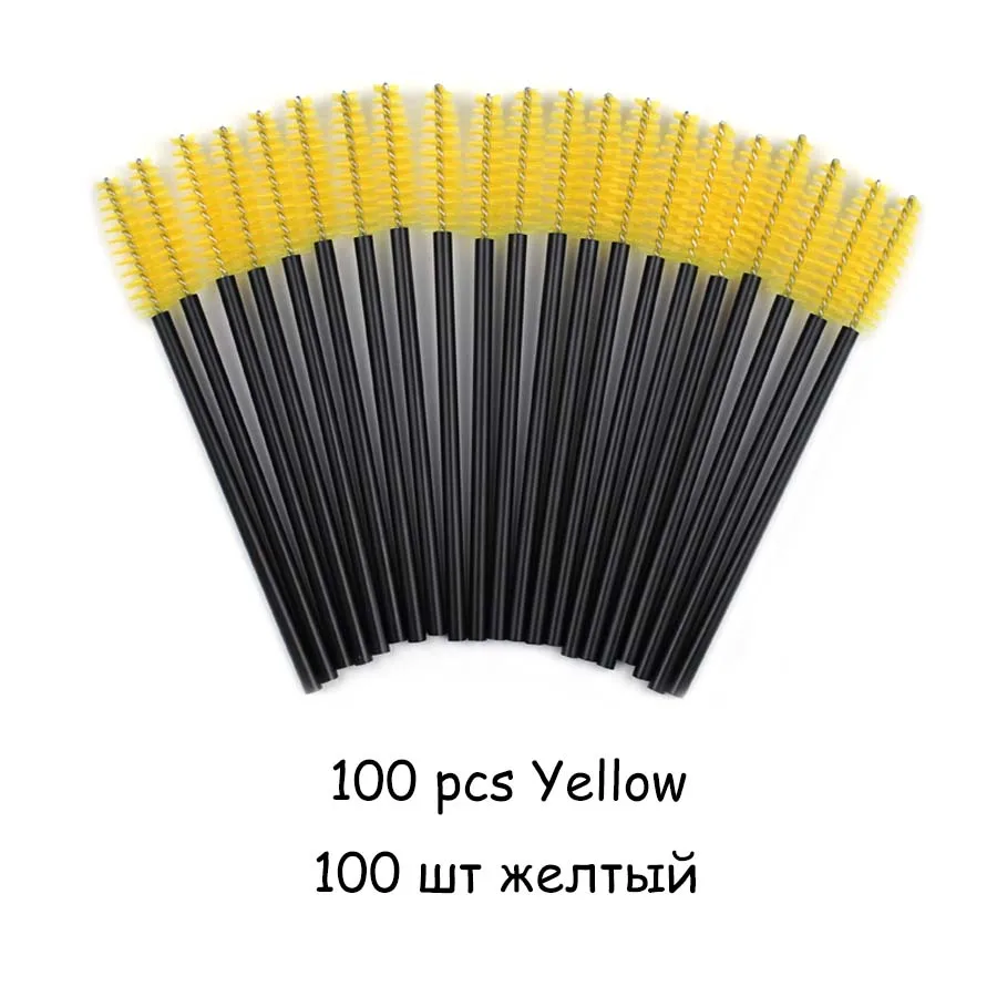 100pcs Yellow 100 шт. щетка для ресниц, тушь для ресниц, палочки для ресниц, наращивание ресниц, аппликатор для бровей, косметическая Кисть для макияжа, наращивание ресниц - Цвет: 100pcs Yellow
