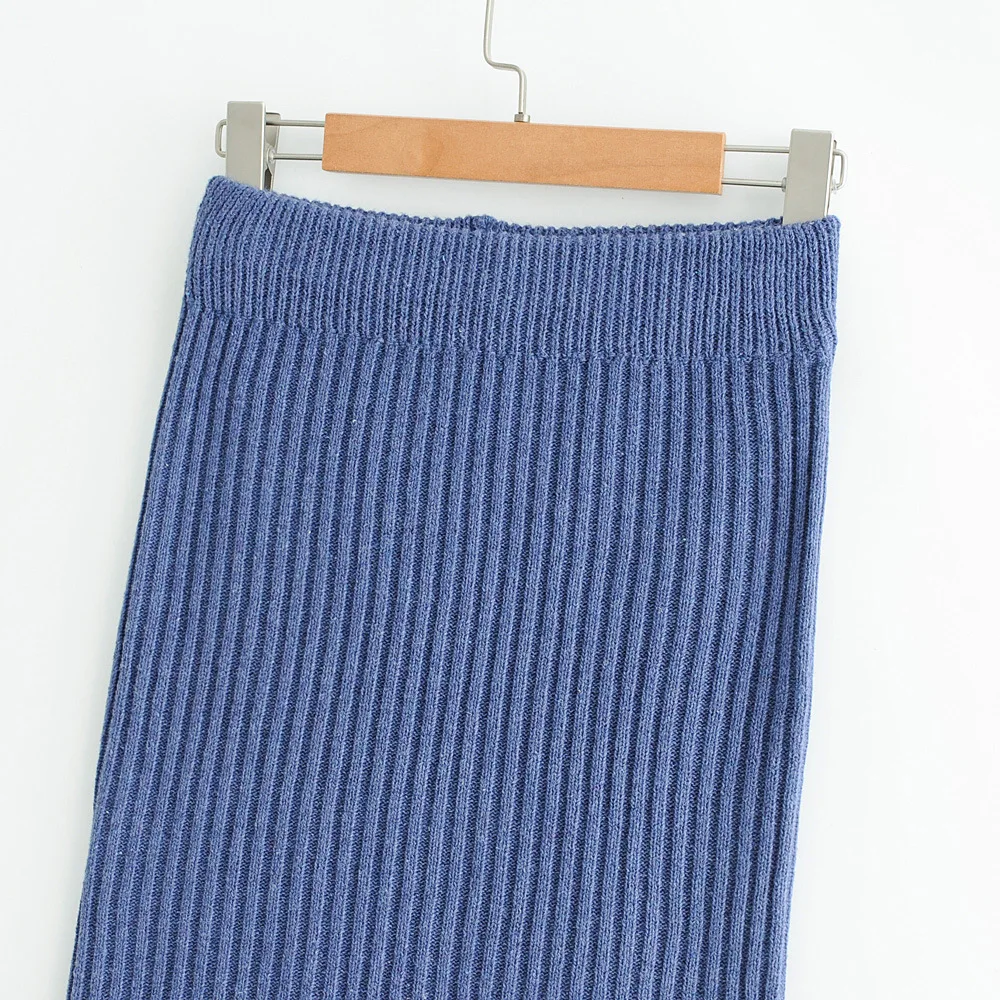 

Western Style 2019 Spring New Style Versitile Fashion High-waisted Slimming Slit Solid Color Knitted Skirt Medium-length Dress W