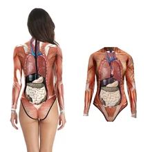 Сексуальный бикини женский креативный круглый вырез с длинным рукавом с принтом человеческих тканей купальник цельный мужской купальник женский цельный бикини