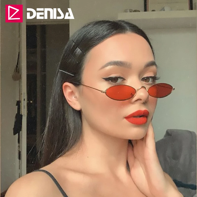 DENISA винтажные маленькие Овальные Солнцезащитные очки женские брендовые дизайнерские ретро желтые красные женские солнцезащитные очки UV400 Защитные очки G31036
