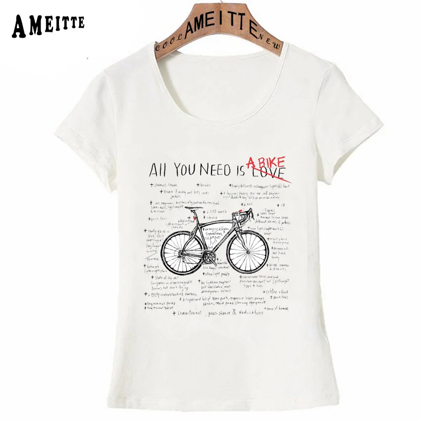 Все, что вам нужно, для любителей велосипедов, с буквенным принтом, Спортивная футболка, летняя Женская белая футболка, анатомический дизайн велосипеда, милые футболки для девочек, топы