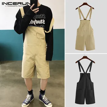 

INCERUN Fashion Men Rompers Joggers Pockets Jumpsuit Baggy Chic Solid Korean Shorts 2020 Streetwear Mens Bib Overalls Playsuit