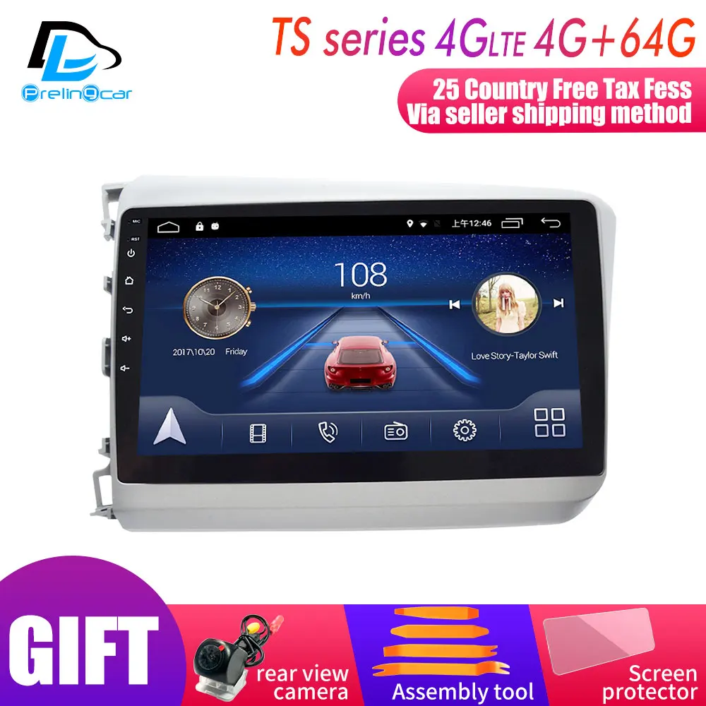 

4G Lte Android 9.0 Car multimedia navigation GPS DVD player For Honda Civic 2012 13 14 2015 years IPS screen Radio stereo