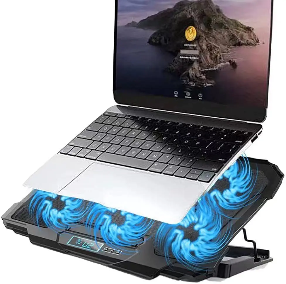 

Led Screen Six Fans Powerful Air Flow Portable Adjustable Laptop Stand Two USB Ports 2600RPM Laptop Cooling Pad for Laptop