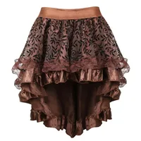 Women Gothic Floral Lace Ruffled Skirt Asymmetrical High Low Skirt Steampunk Pirate Skirts Halloween Costumes Plus Size 2