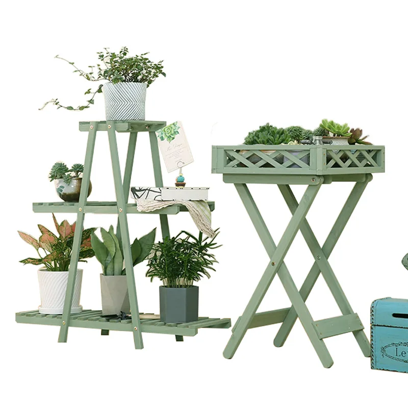 

Solid Wood Balcony Indoor and Outdoor Green Sorrel Succulent Flower Shelf Living Room Floor Anti-corrosion Wood Pot Rack