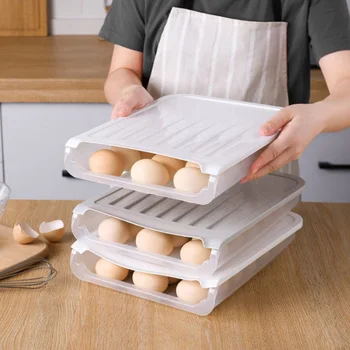 

Kitchen Stacked Auto Scrolling Egg Holder Storage Box Rack Container Portable Transparent Household Kitchen With Lid Egg Box