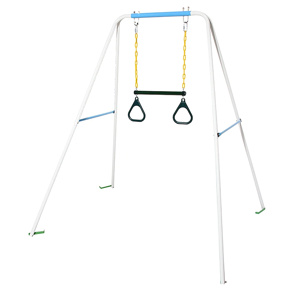 Outdoor Trapeze Swing Bar and Rings Heavy Duty Playground Swing Set with 47'' Plastic Coated Chains and Carabiners